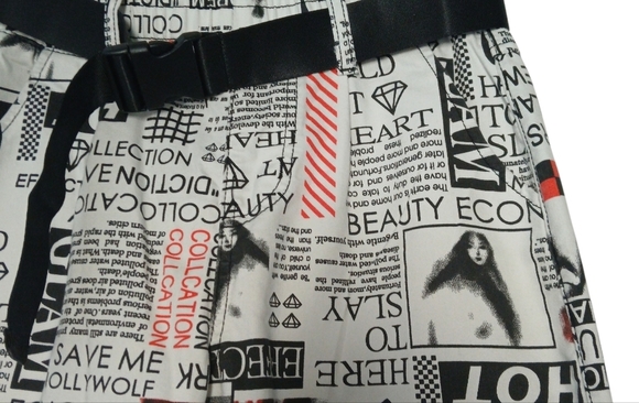 V.I.P. Joggers Canvas Pants Bold Graphic Print Belt Pockets Elastic Waist - Picture 6 of 14